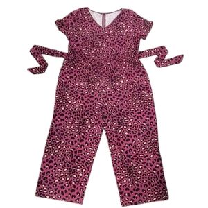 * Arizona Jean Co. Pink Long Cropped Pant Animal Print Jump Suit raw pant hem